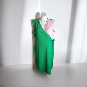 Kasper Green and Pink Faux Wrap Dress Size 2X